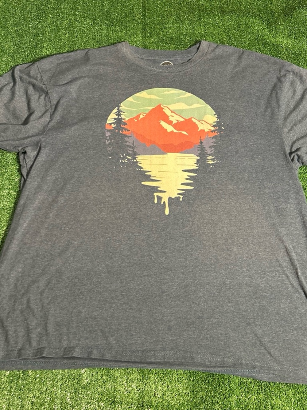 Men's Lost Gods 2XL Graphic Mountain Tee - Grayish Blue with Sunset Print